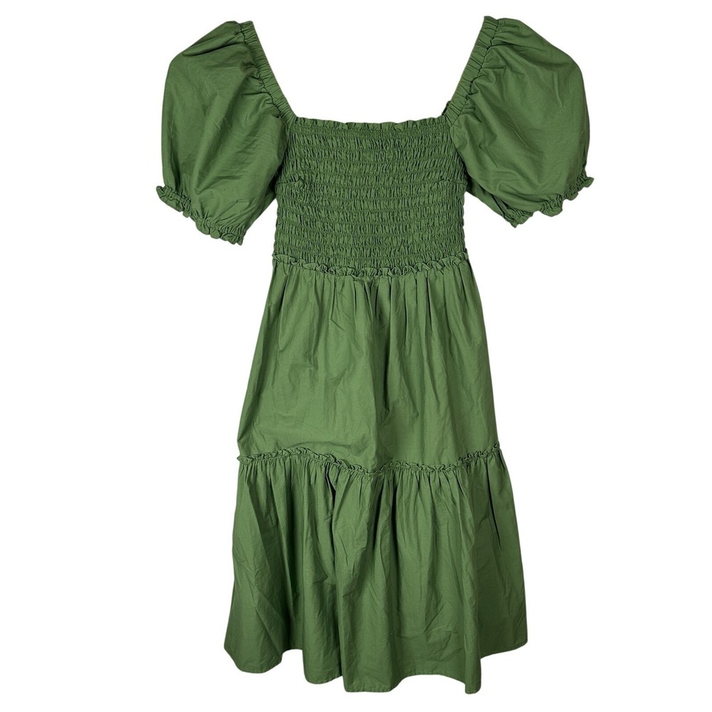 Abercrombie & Fitch Midi Dress‎ Medium Green Smocked Puff Sleeve Prairie Tiered